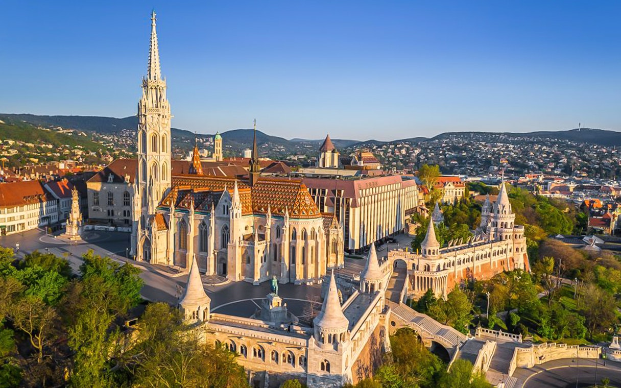 Matthias Church and Fisherman's Bastion in Budapest's Castle District.