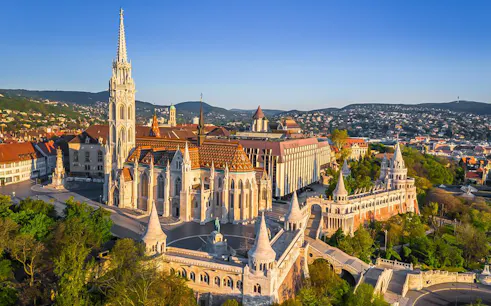 Matthias Church and Fisherman's Bastion in Budapest's Castle District.