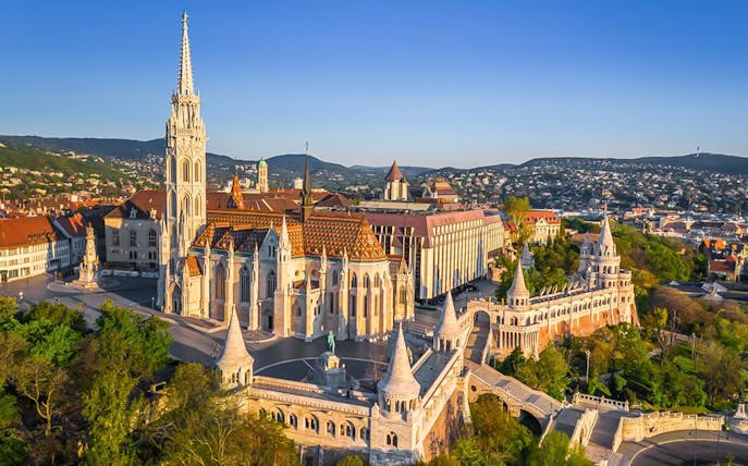 Matthias Church and Fisherman's Bastion in Budapest's Castle District.