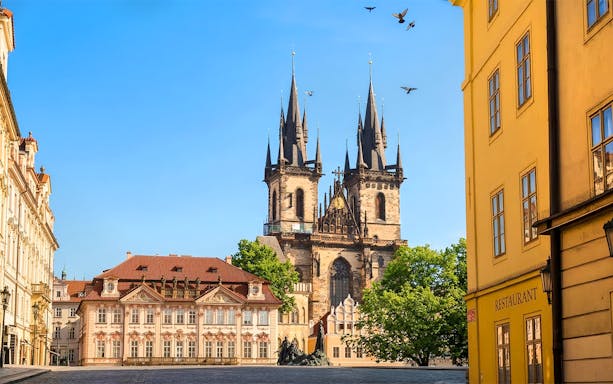 Old Town Square in Prague with Church of Our Lady before Týn in the background.