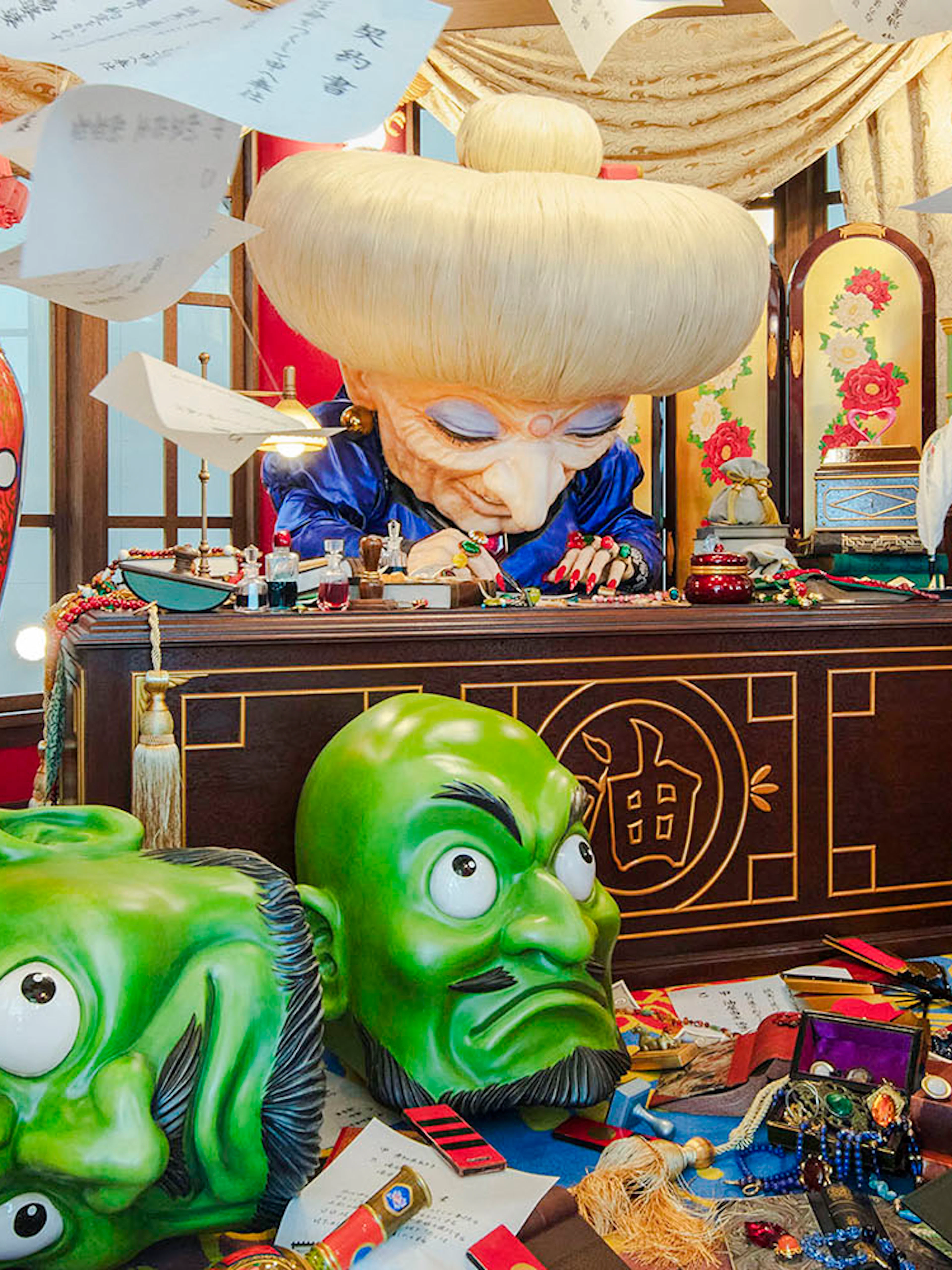 Ghibli Park Directors Room with character figure and colorful decor.