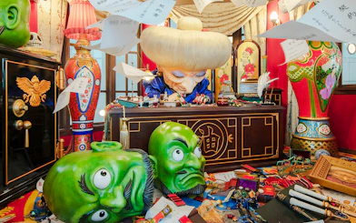 Ghibli Park Directors Room with character figure and colorful decor.