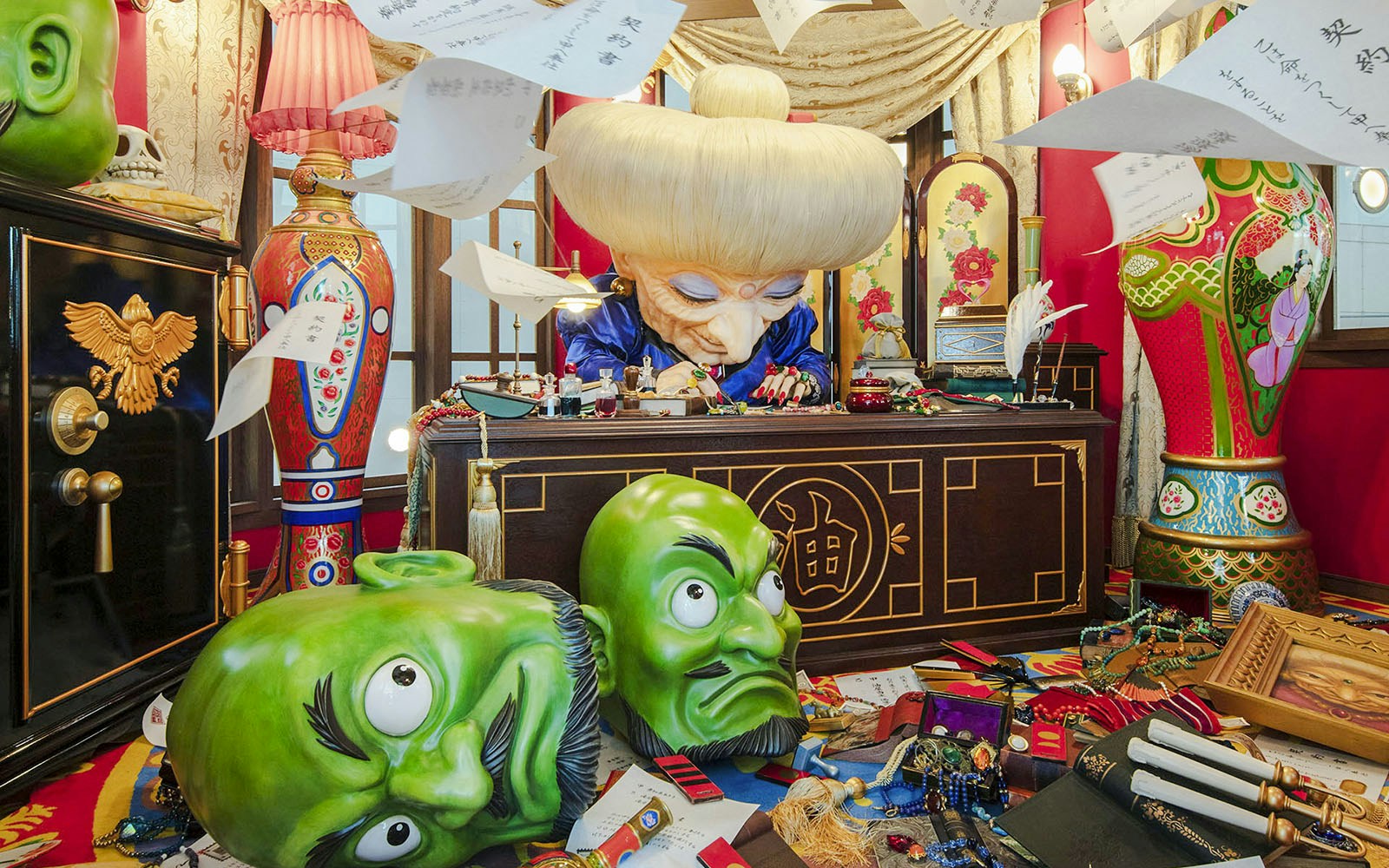Ghibli Park Directors Room with character figure and colorful decor.
