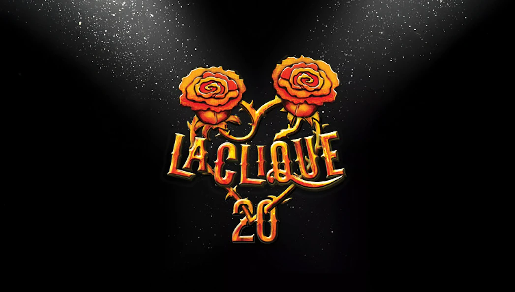 La Clique logo with two roses and spotlight effect.
