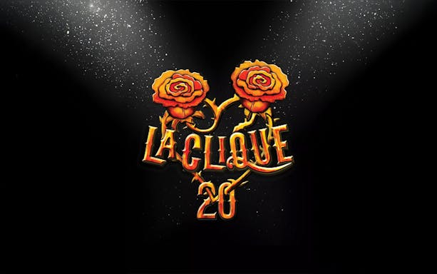 La Clique logo with two roses and spotlight effect.