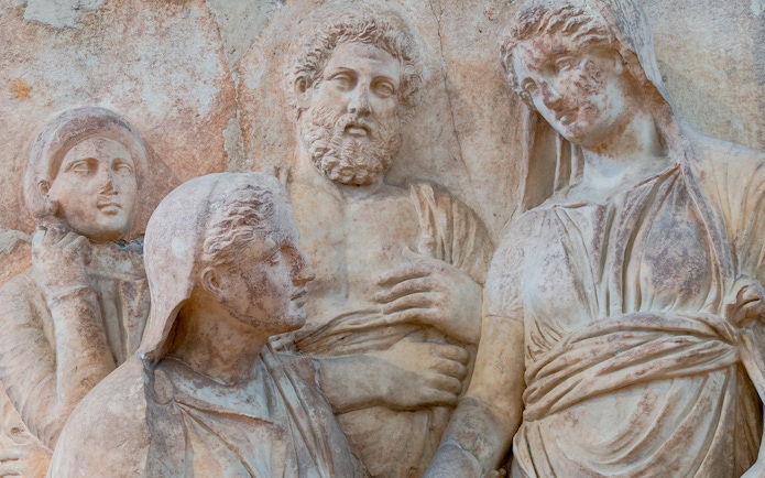 Grieving family depicted on a votive burial stele, Keramikos, National Archaeological Museum.