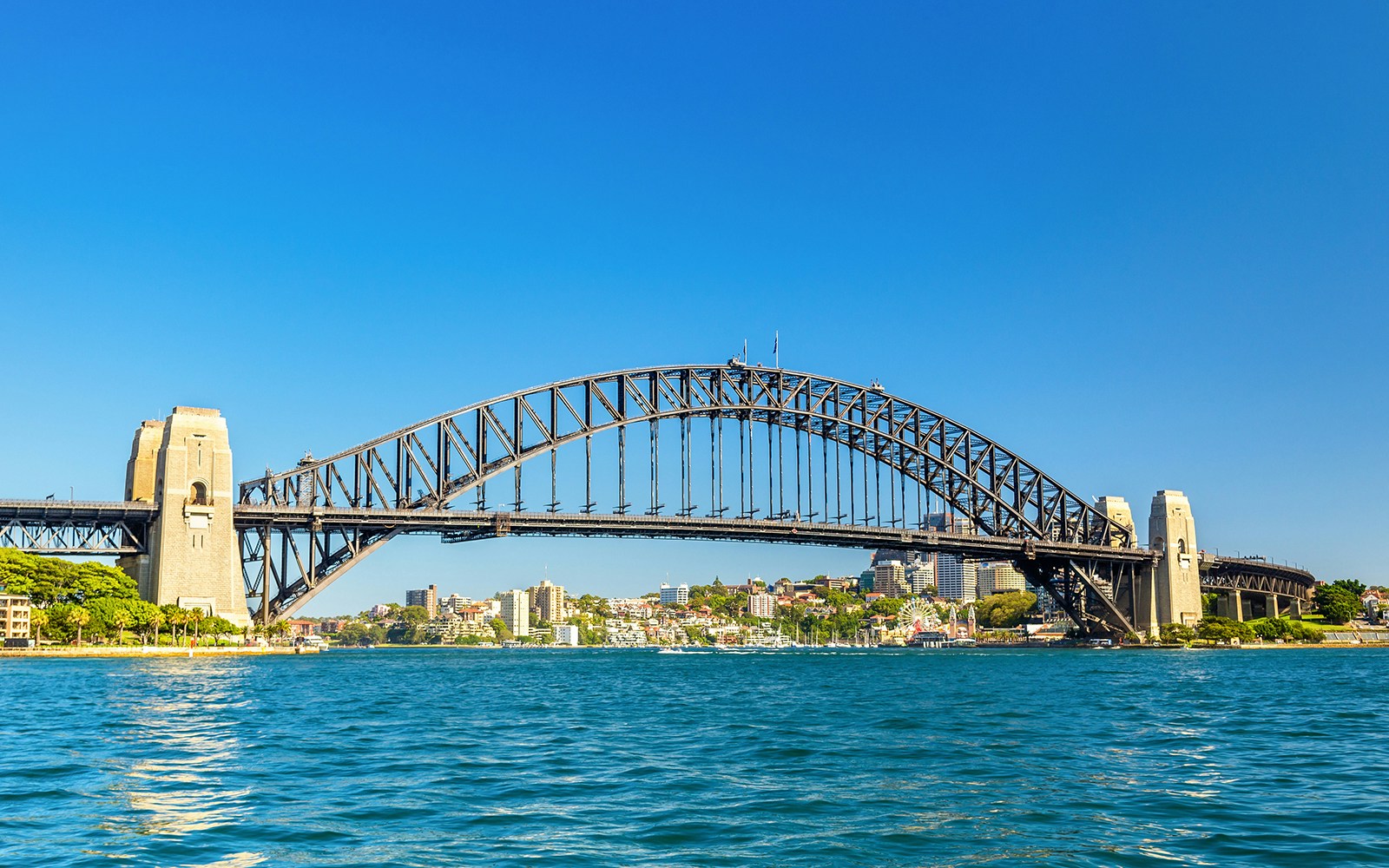 Sydney Harbour Bridge over blue water, Sydney, Australia.