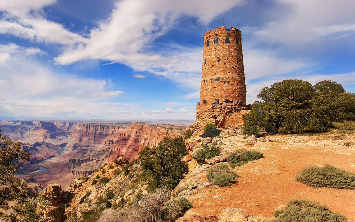 Grand Canyon Watchtower overlooking canyon landscape.