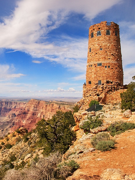 Grand Canyon Watchtower overlooking canyon landscape.