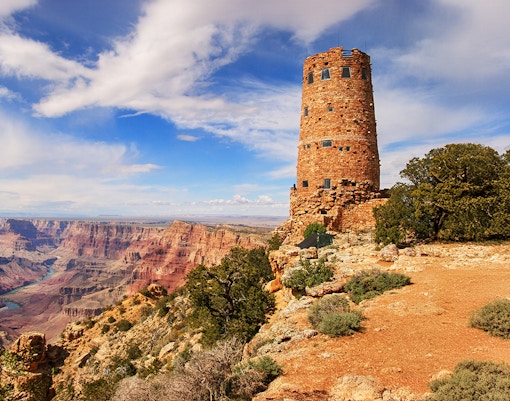 Grand Canyon Watchtower overlooking canyon landscape.