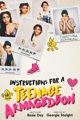 Teenage Armageddon theater show poster with a girl holding a megaphone in London.