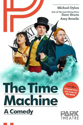 Theater poster for "The Time Machine - A Comedy" featuring a clock and gears.