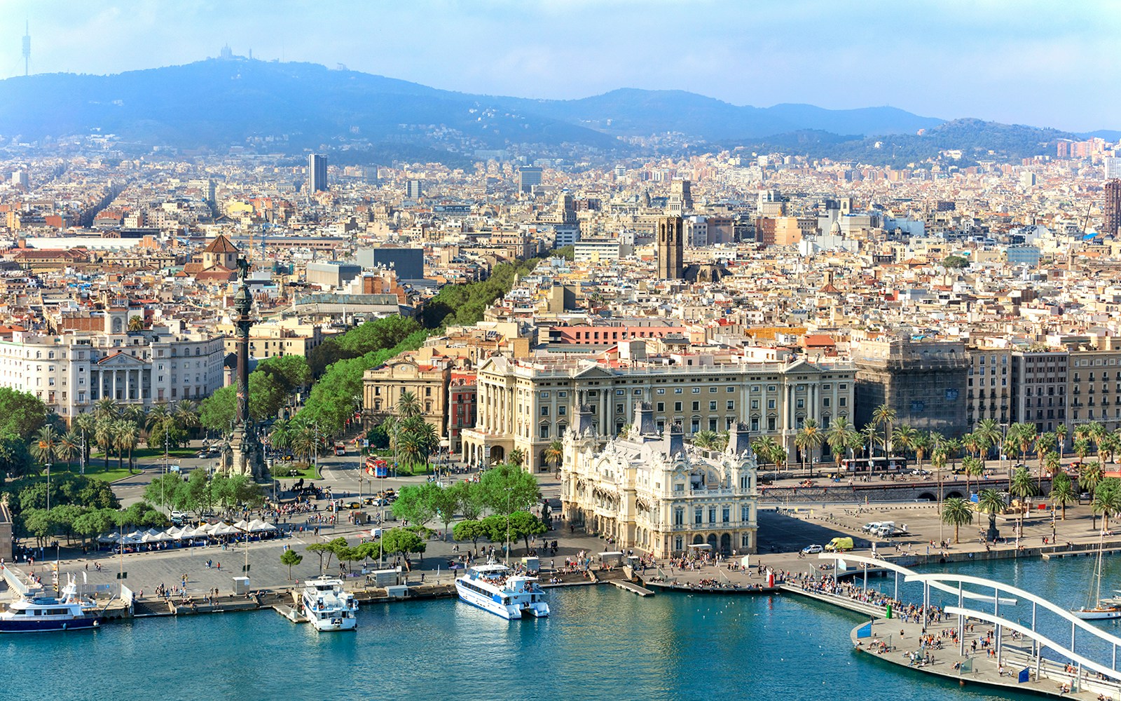 View of Central embankment of Barcelona from Montjuic cable car