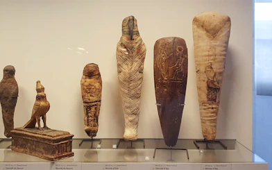 Ancient Egyptian artifacts displayed at the Louvre Museum in Paris, France.