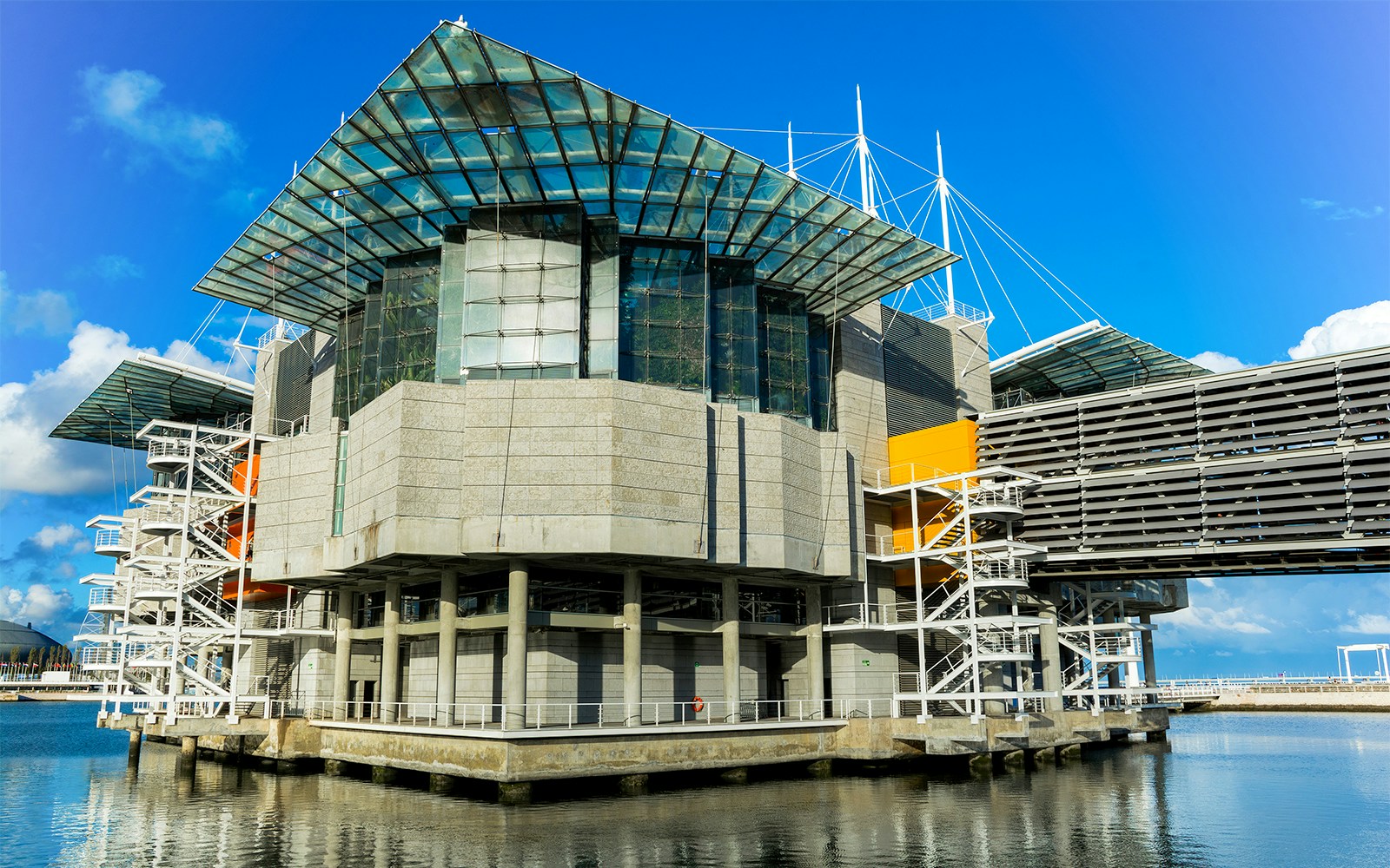 Lisbon Oceanarium's modern building with glass and steel structure, Portugal.