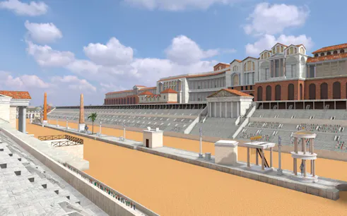 Circus Maximus in Rome with virtual reality chariot race setup.
