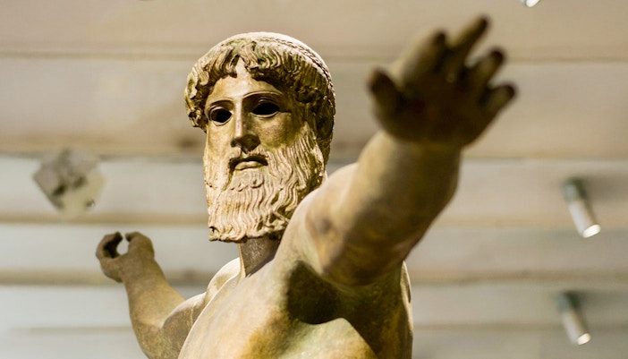 Sculpture of Artemision Bronze displayed in National Archaeological Museum of Athens.