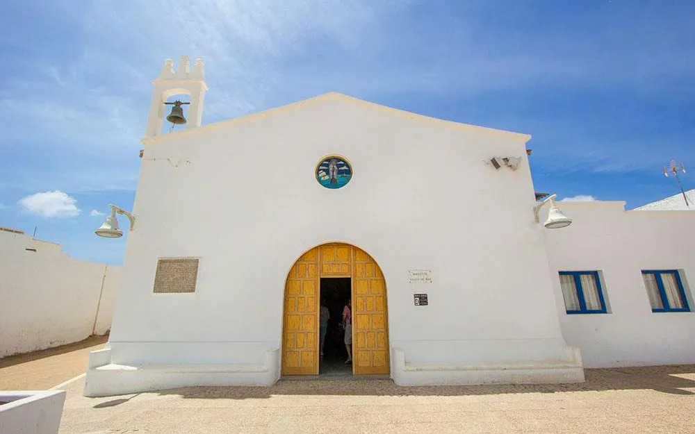 Church of Nuestra Señora del Carmen with bell tower in Caleta de Sebo, La Graciosa, Canary Islands.