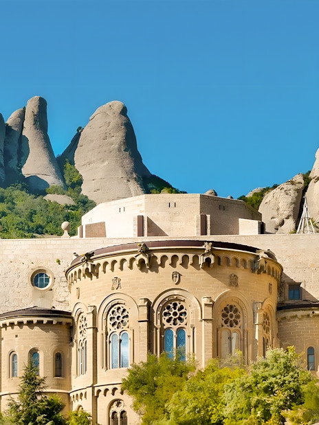 Montserrat Monastery with mountain backdrop on Montserrat Day Trip.