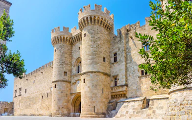 Palace of the Grand Master in Rhodes, Greece, with medieval stone architecture.