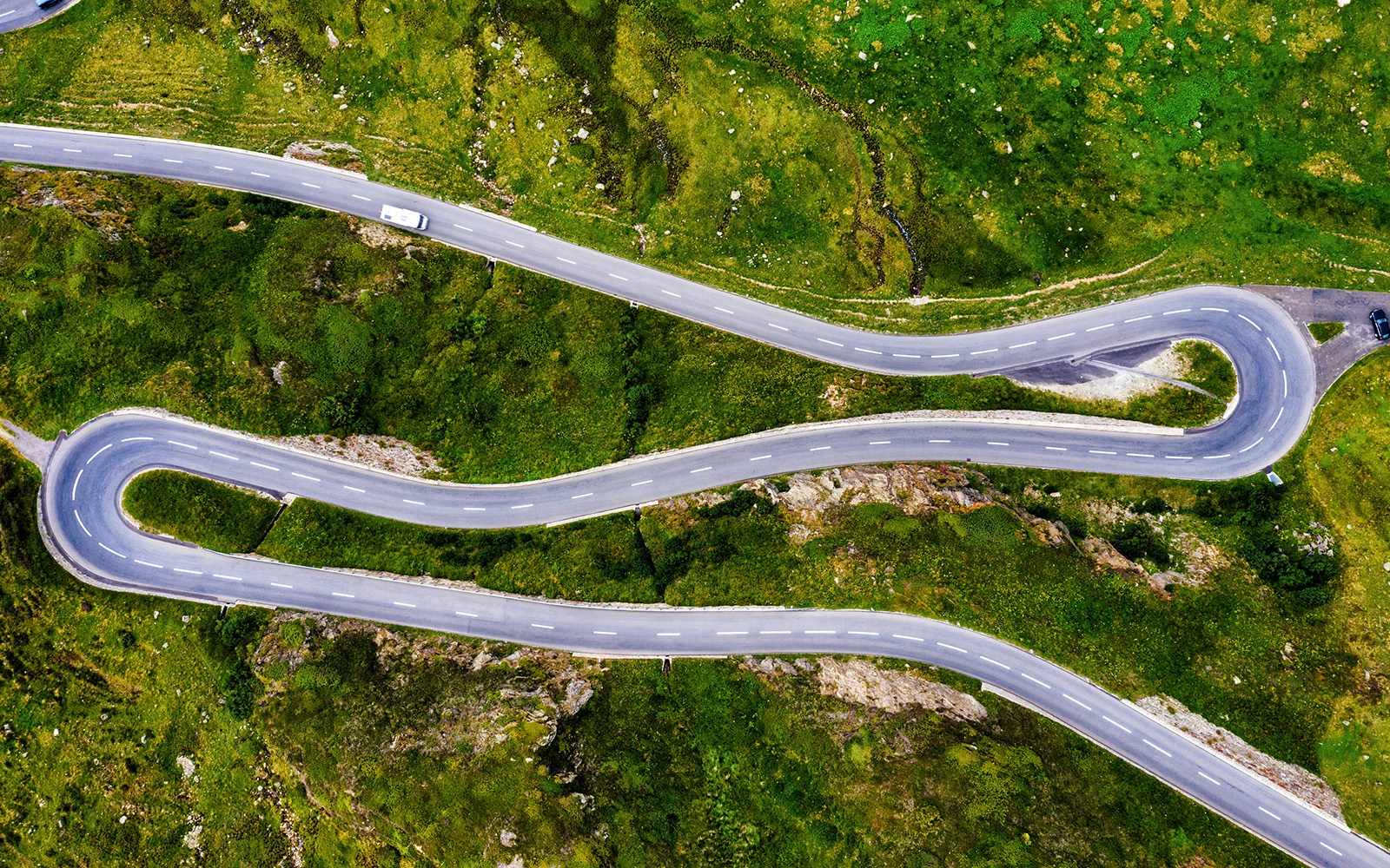 Oberalp pass serpentine mountain road in swiss Alps, Switzerland