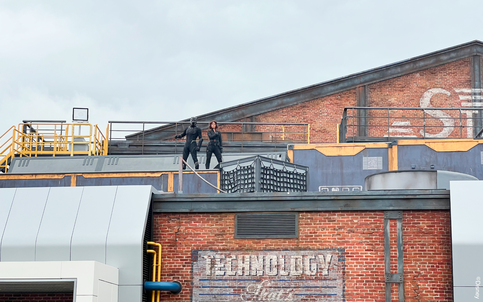 Avengers characters performing in Disneyland Paris parade show.