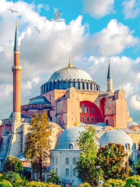 Hagia Sophia exterior with minarets and dome, Istanbul, Turkey.