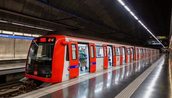 Barcelona metro train at El Carmel station, a route to Camp Nou.