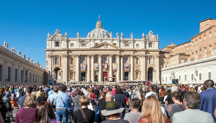 Tourists outside the Vatican Jubilee Collection, Rome, Italy.