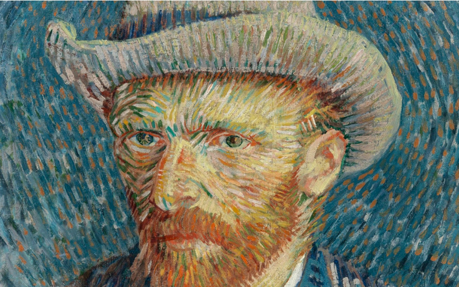 Van Gogh self-portrait painting displayed at Van Gogh Museum.