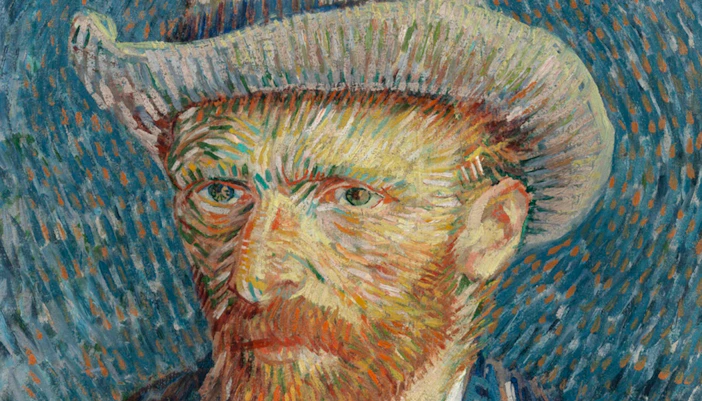 Van Gogh self-portrait painting displayed at Van Gogh Museum.