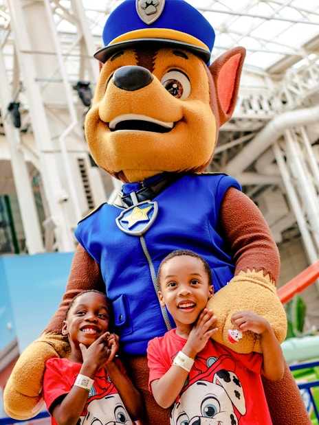 Children with a Paw Patrol character at Nickelodeon Universe, American Dream.