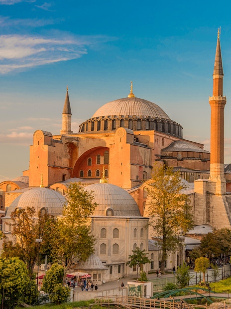 Hagia Sophia exterior view during historian guided tour in Istanbul.