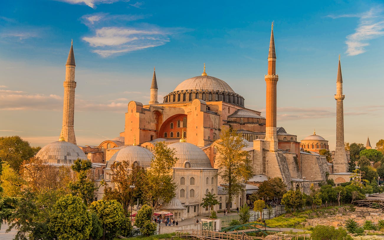 Hagia Sophia exterior view during historian guided tour in Istanbul.