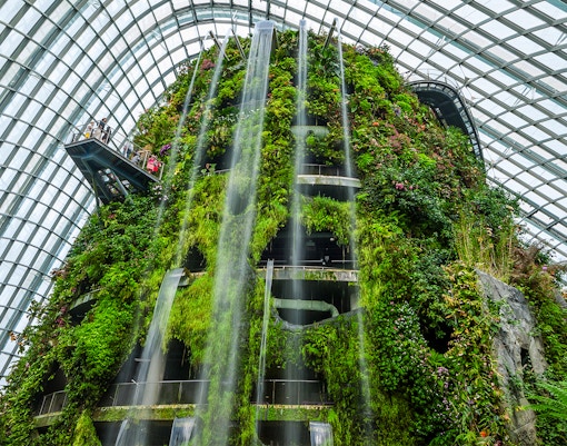 Cloud forest waterfall inside Gardens by the Bay, Singapore.