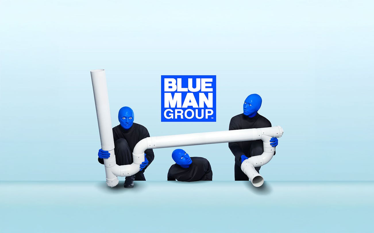 Blue Man Group performers with PVC pipes, Vegas show.