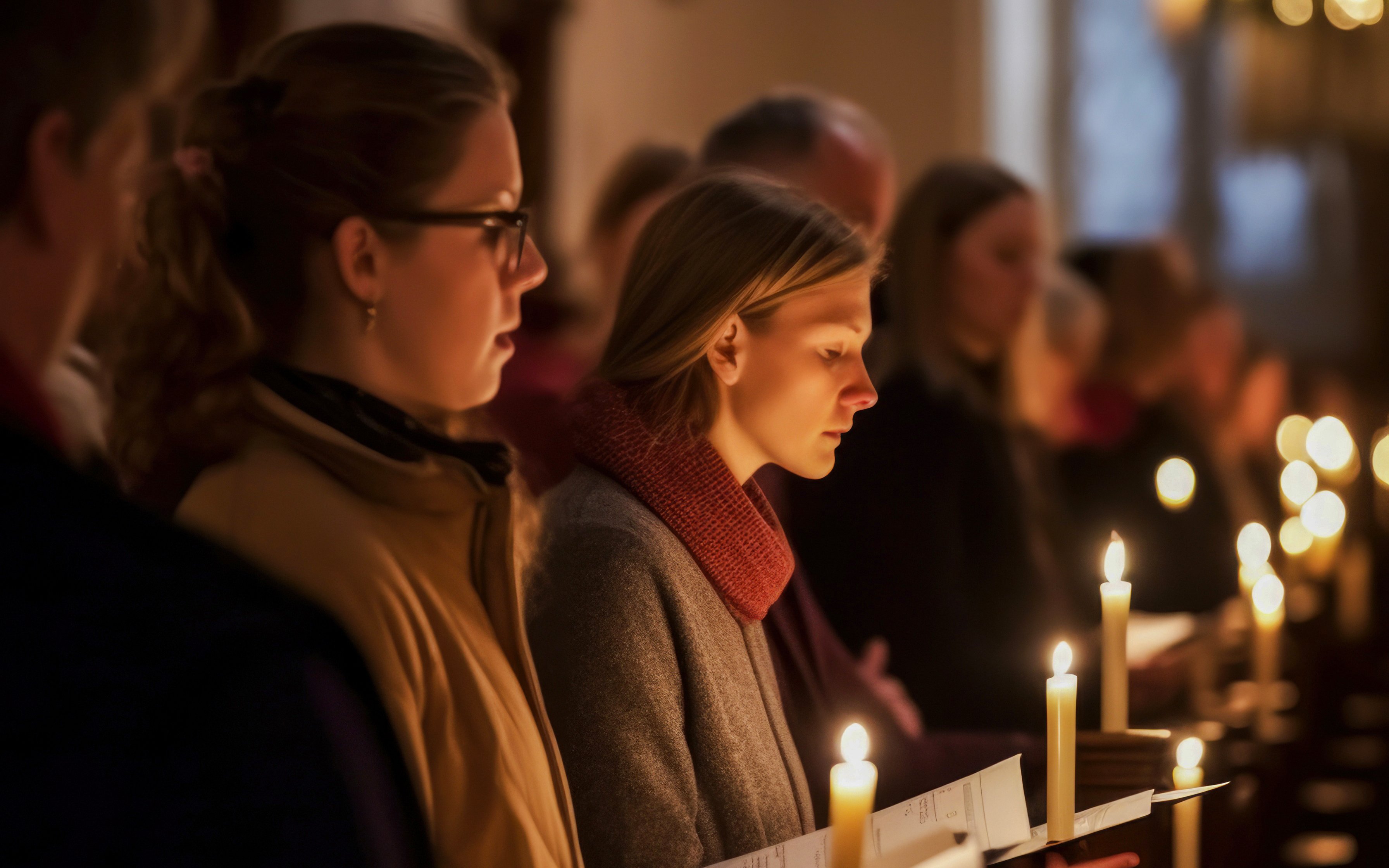 People holding candles during Christmas service at Canterbury Cathedral.