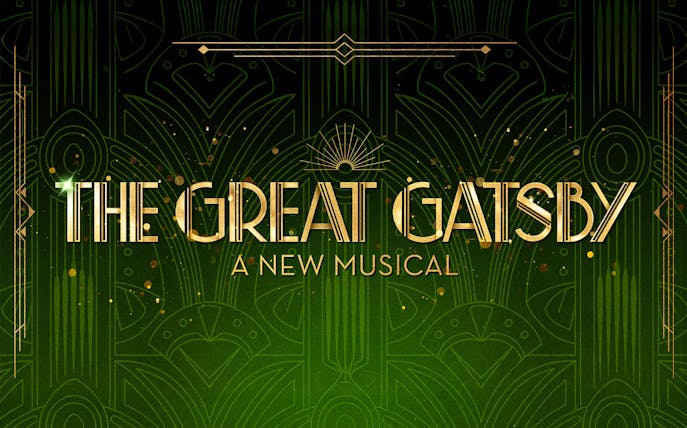The Great Gatsby Musical title in gold on an art deco green background.