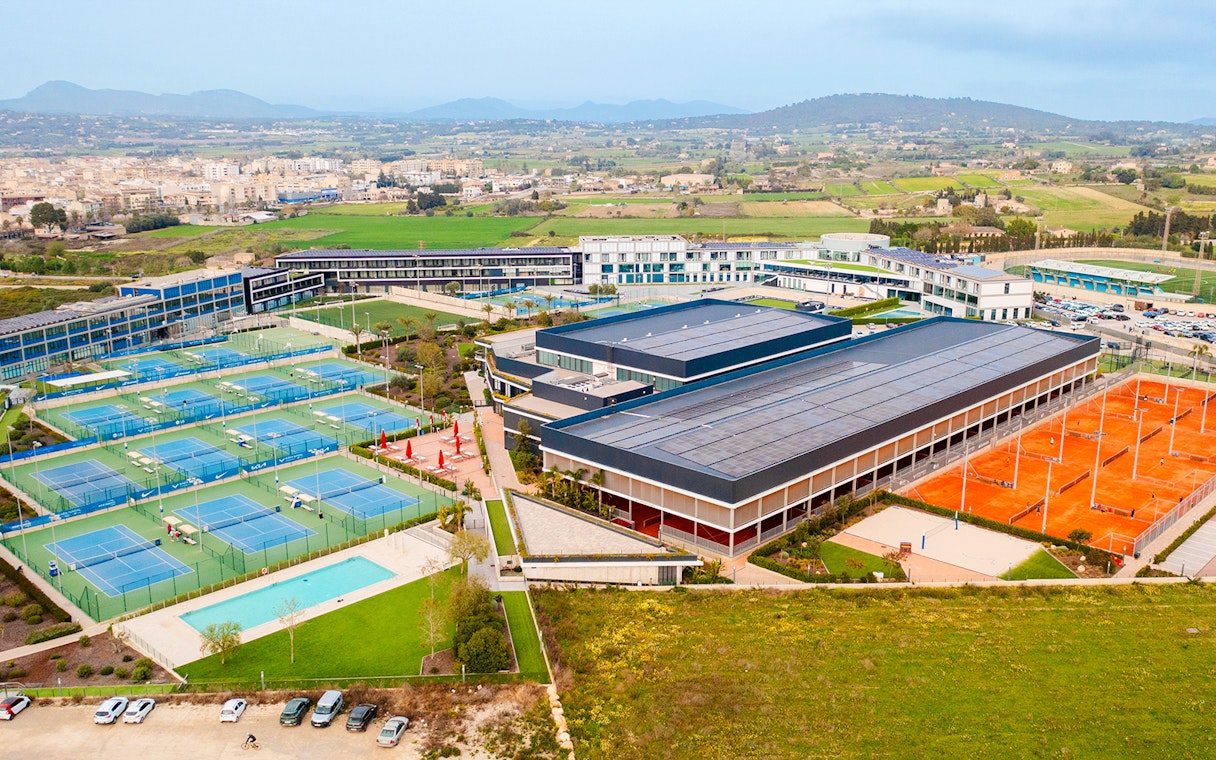 Aerial view of Rafa Nadal Museum Xperience with tennis courts in Mallorca, Spain.