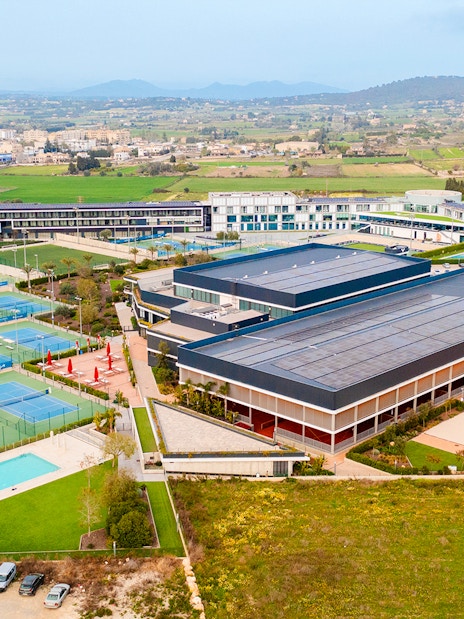 Aerial view of Rafa Nadal Museum Xperience with tennis courts in Mallorca, Spain.