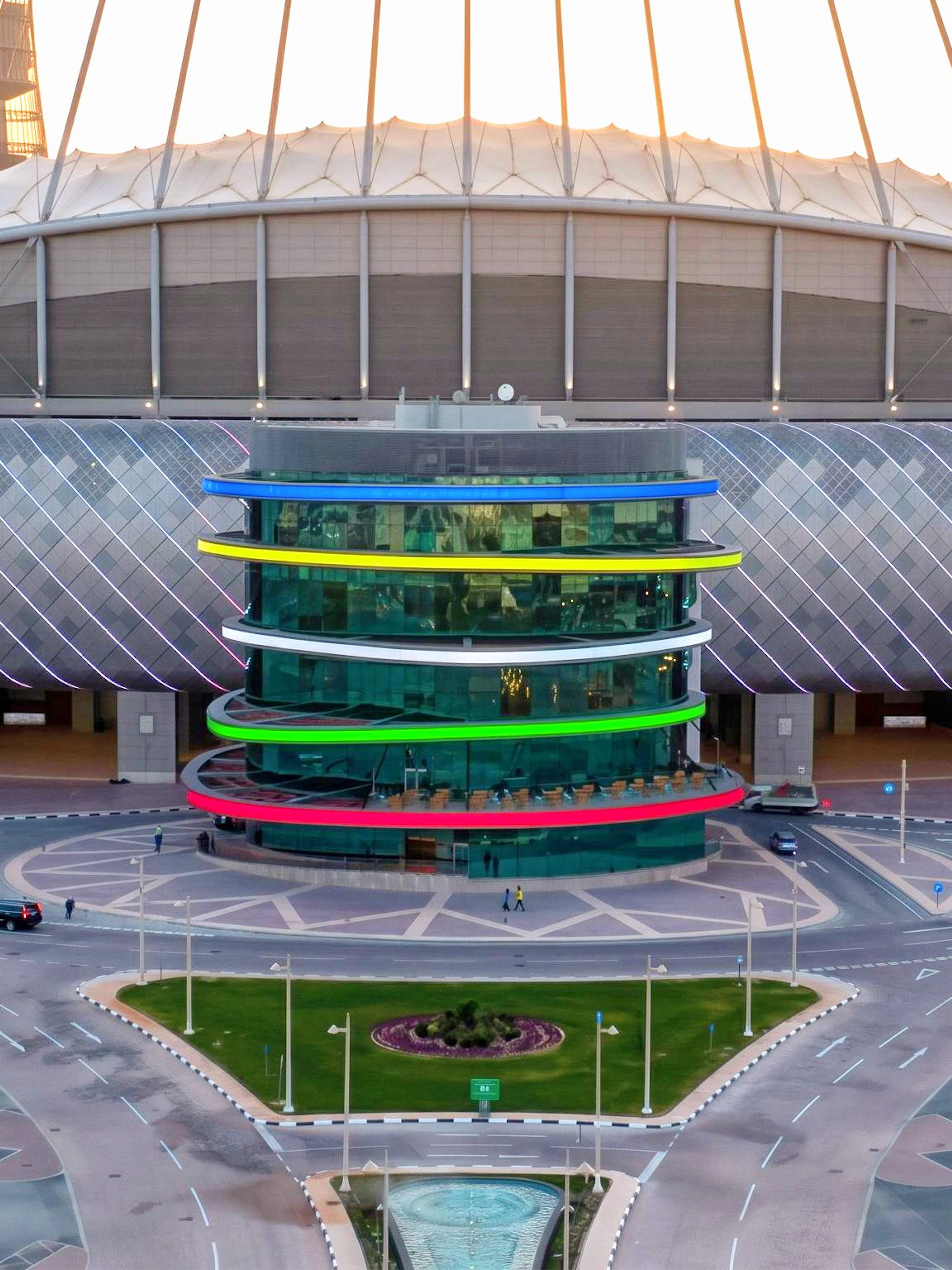 Qatar Olympic And Sports Museum exterior with colorful facade in Doha.