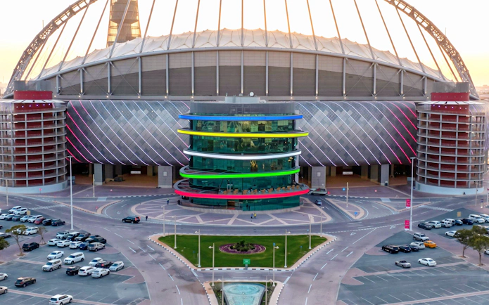 Qatar Olympic And Sports Museum exterior with colorful facade in Doha.