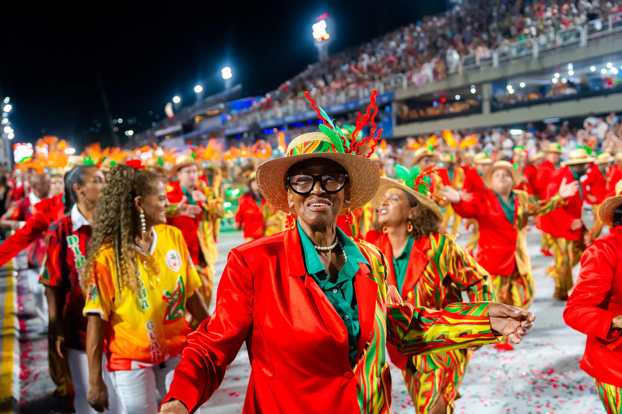 Participants in vibrant costumes at Rio Carnival 2027 Sambadrome Parade, Rio de Janeiro.