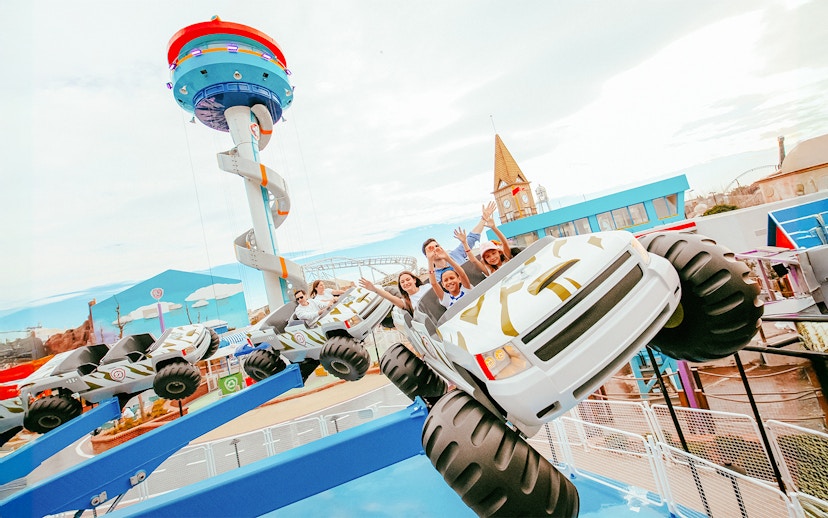 Visitors enjoying a ride at Adventure Bay, The Land of Legends theme park.