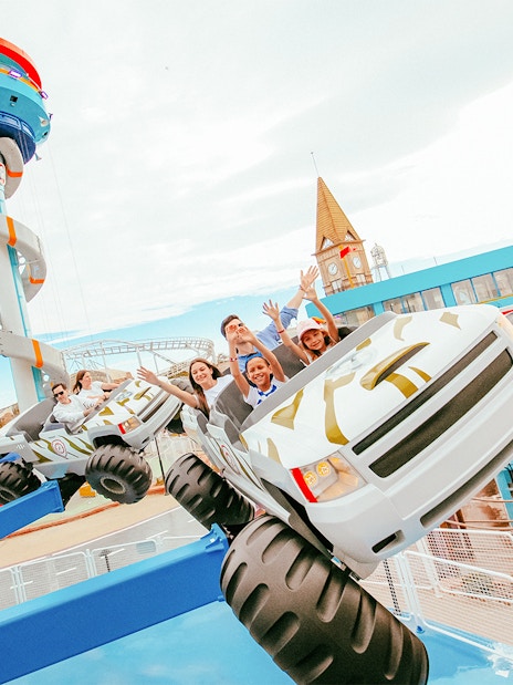 Visitors enjoying a ride at Adventure Bay, The Land of Legends theme park.
