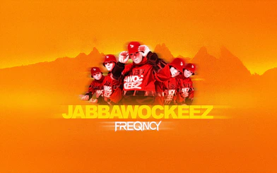 Jabbawockeez dancers in red outfits and masks, Vegas show promotion.