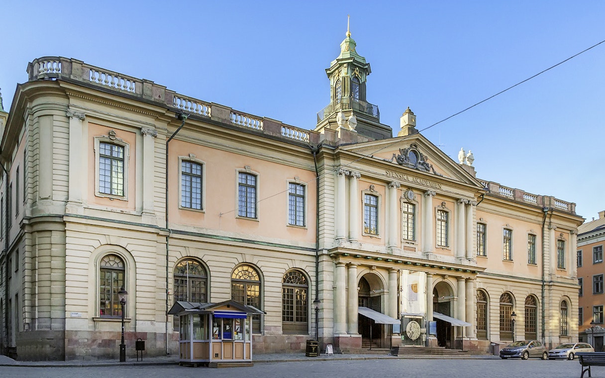 Nobel Prize Museum building in Stockholm, Sweden, with classical architecture.