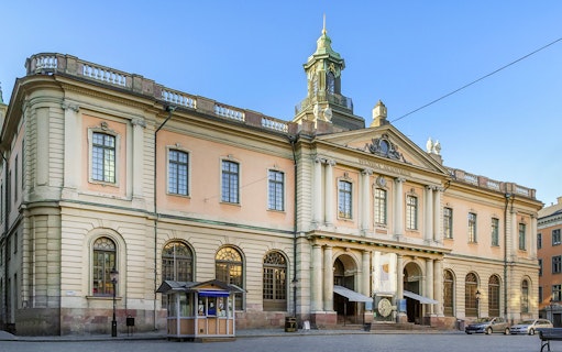 Nobel Prize Museum building in Stockholm, Sweden, with classical architecture.