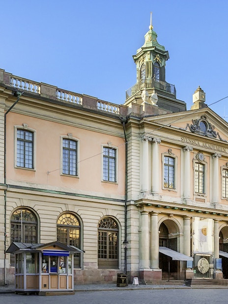 Nobel Prize Museum building in Stockholm, Sweden, with classical architecture.