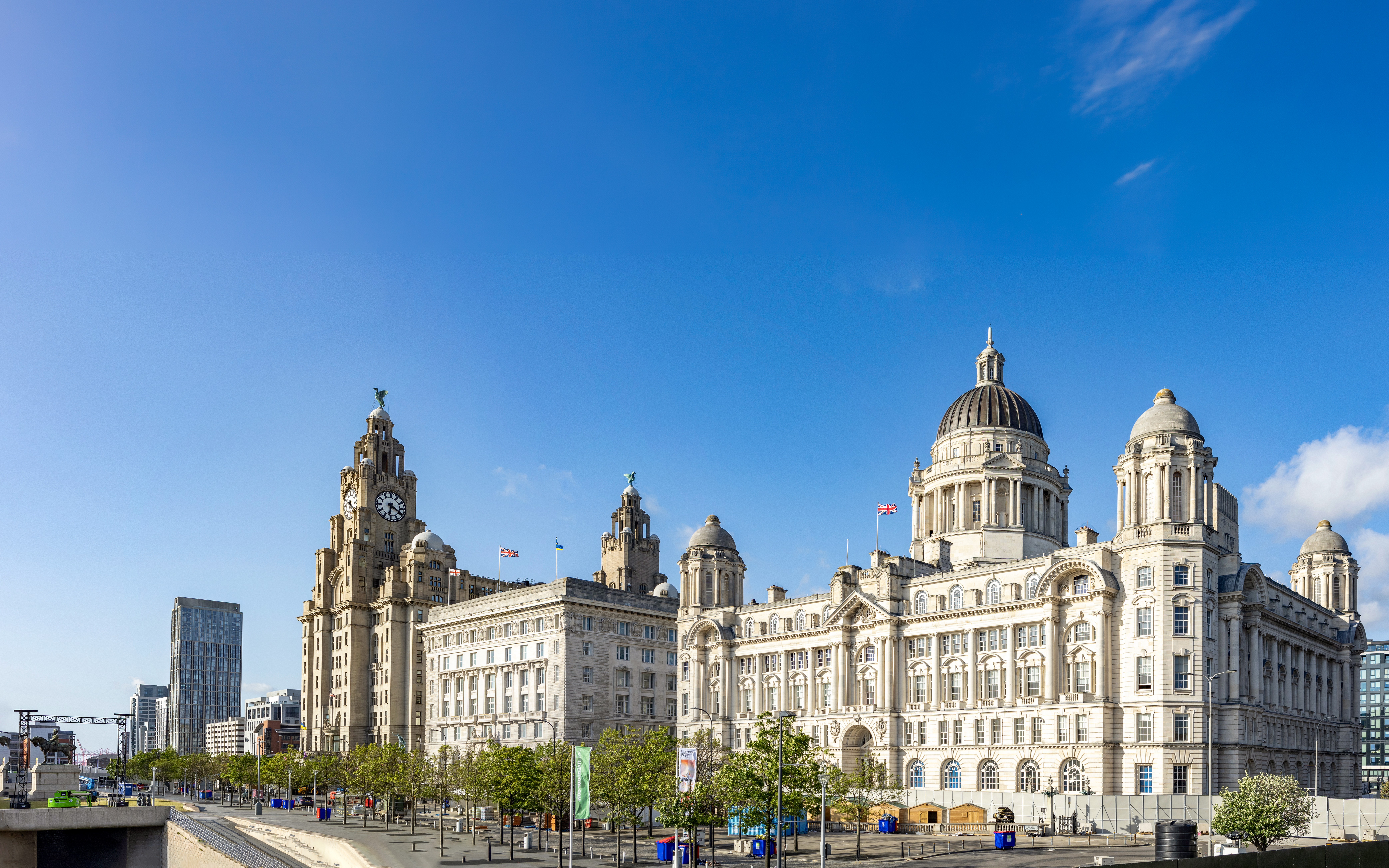 Pier Head in Liverpool featuring the Royal Liver Building, Cunard Building, and Port of Liverpool.